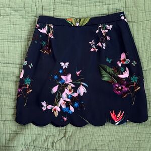 Ted Baker Navy Floral Scalloped Hem Skirt